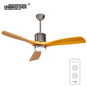 

industrial 52 inch ceiling fan with light remote control European Luxury minimalism modern LED lamp solid 3 wooden blades