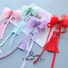 Китайский стиль, Детские аксессуары для волос, китайская одежда, маленькая фея, бант из ленты, заколки для девочек, кисточки, детский головной убор, пара