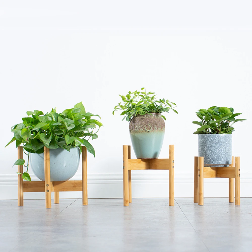 Modern Free Standing Shelf Bamboo Wood Living Room Office Single Bay Flower Stand Balcony Rack Home Bonsai Holder Decoration