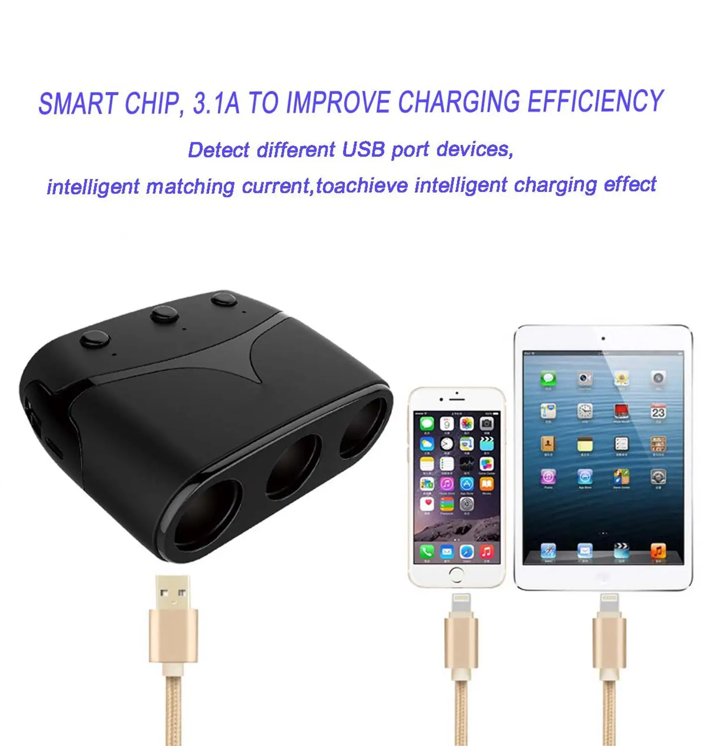URANT двойной USB порт 3 Way розетка для автомобильного прикуривателя Разветвитель зарядное устройство DC 12~ 24 В прикуриватель гнездо адаптер для iPhone X