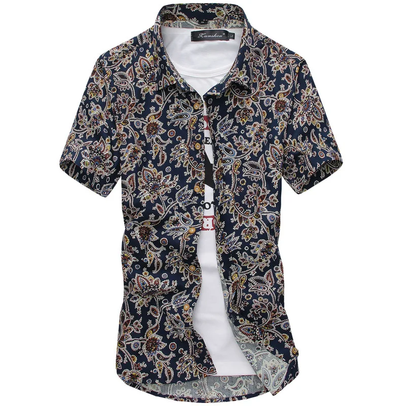 No.5 color Изделие из хлопка с короткими рукавами футболка с принтом уличная Camisa Masculina гавайская рубашка уличная Chemise Homme рубашки для Для мужчин Camisas Лидер продаж - Цвет: No.5 color