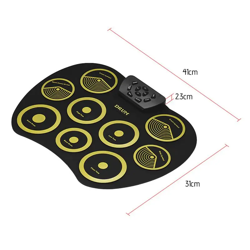  ABLB--Portable Electronics Drum Set Roll Up Drum Kit 9 Silicone Pads USB Powered with Foot Pedals D