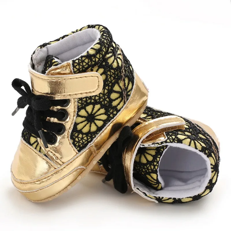 The New Hot Baby Girl Autumn Winter PU Patchwork Shoes Soft Home Walking Crib Toddler Non-slip First Walkers Sports Sneakers
