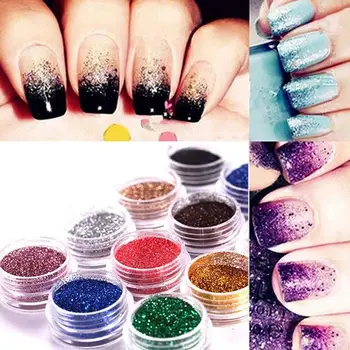 

12 Mix Colours Nail Art Craft Acrylic Fine Metal Glitter Pots-Tips Powder Y6B7