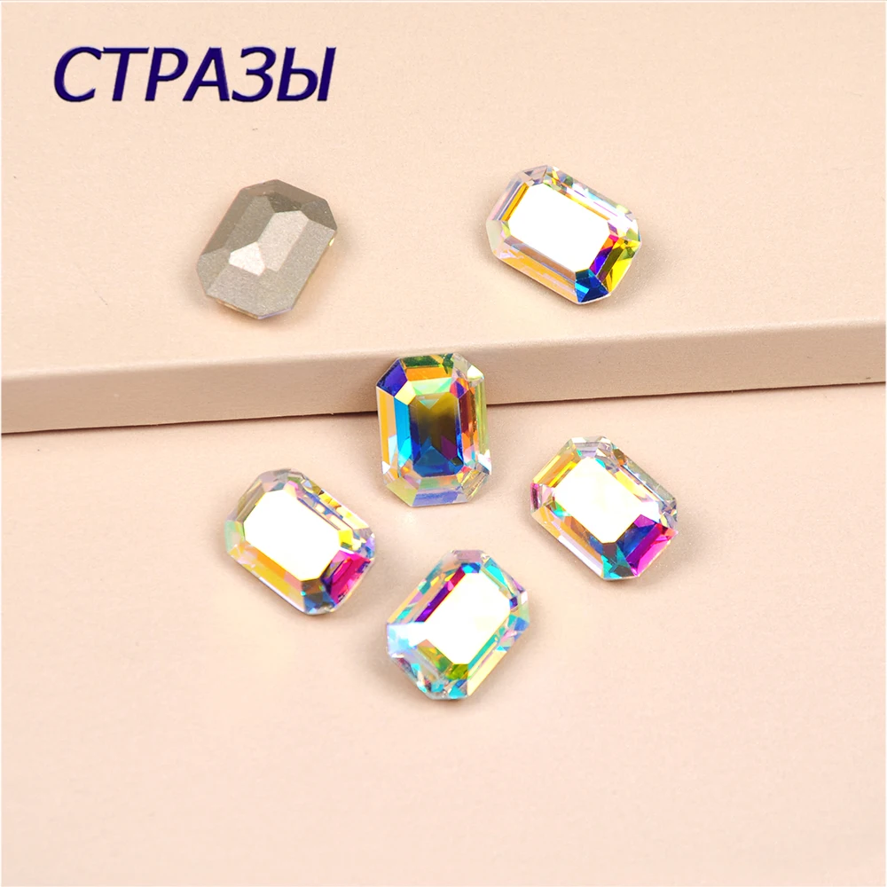 

Crystal AB Glass Crystal Silver Gold claw settings Octangle shape Sew on rhinestone beads clothes shoes diy Jewelry trim
