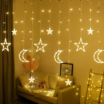 

Moon Star Lamp String Fairy String Light Romantic 220V 8 Modes Festival Wedding Neon Lantern LED Christmas Curtain decoration