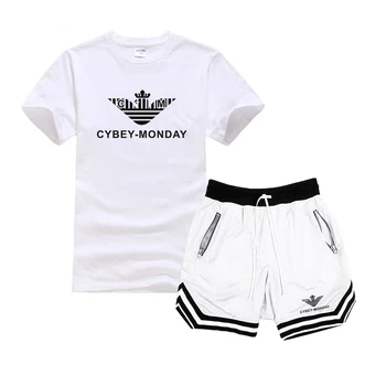 

2020 new summer fashion T-shirt + shorts suit men's summer 2 pieces of sportswear + shorts suit beach men's casual T-shirt suit