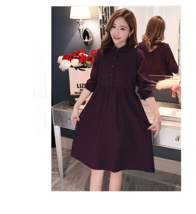 New Plaid Nursing Maternity Breastfeeding Dresses Autumn Winter Clothes for Pregnant Women Single-breasted Pregnancy Dress