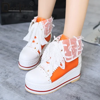 

DORATASIA Sweet Spring Lady Boots Increasing Height Causal Office Boots Women Waterproof Platform Lace Up Ankle Shoes Woman