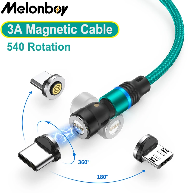 Магнитный кабель Melonboy с поворотом на 540 градусов 3 А Micro Usb Type-C зарядный шнур для