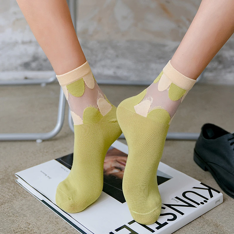 

Socks For Women Spring Summer Fashion Candy Color Female Casual Silk Socks Female Solid Color Cotton Transparent Mid-tube Socks