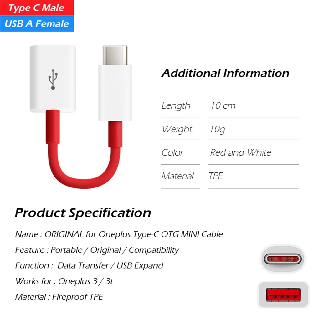 Кабель type-C для USB OTG для OnePlus 7 7pro 6 6T 5 5T адаптер преобразователя