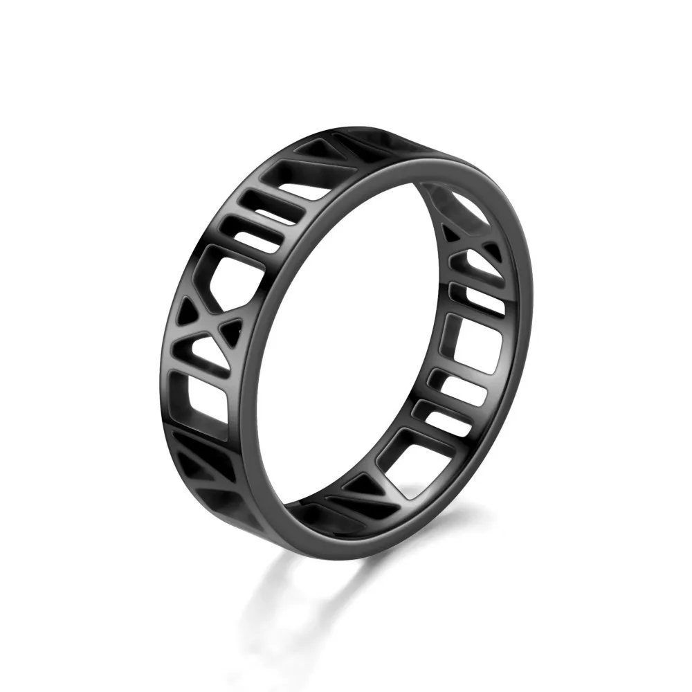 6MM Simple Stainless Steel Ring Roman Numerals Hollow Cool Punk Rings For Men Women Lover Couple Ring Wedding Fashion Jewelry