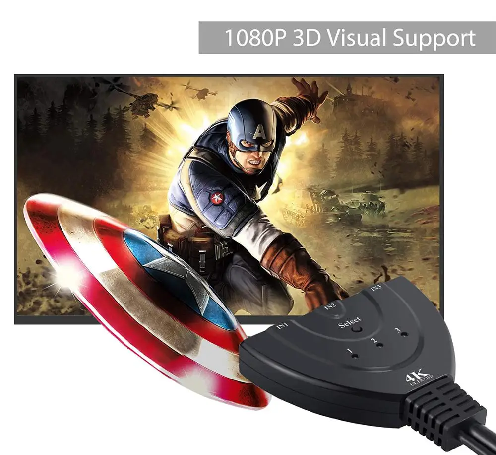 Разветвитель HDMI AMKLE переходник 1080P HUB с USB PD 3 в 1 переключатель для HD ТВ Xbox PS3 PS4 DVD