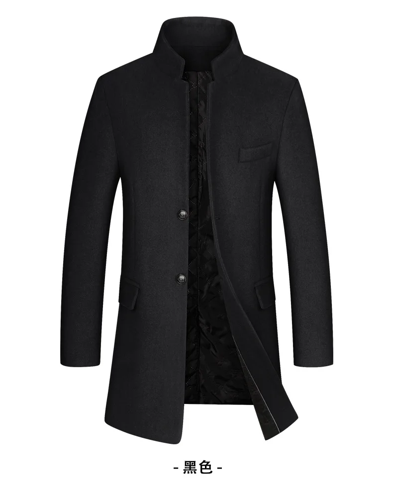 Mens Stand Collar Wool Trench Coats Plus Size Fashion Long Wool Outerwear for Men Slim Fit Overcoat Woolen Blends Casual Jackets
