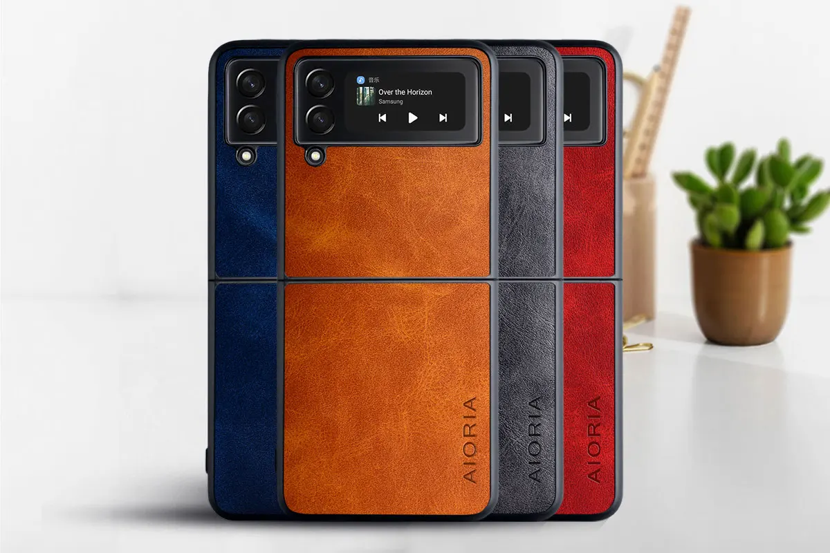 phone Case for Samsung Galaxy Z Flip3 5G PC coque Luxury Vintage leather Skin covers for samsung galaxy z flip 3 5g case pc kawaii phone cases samsung