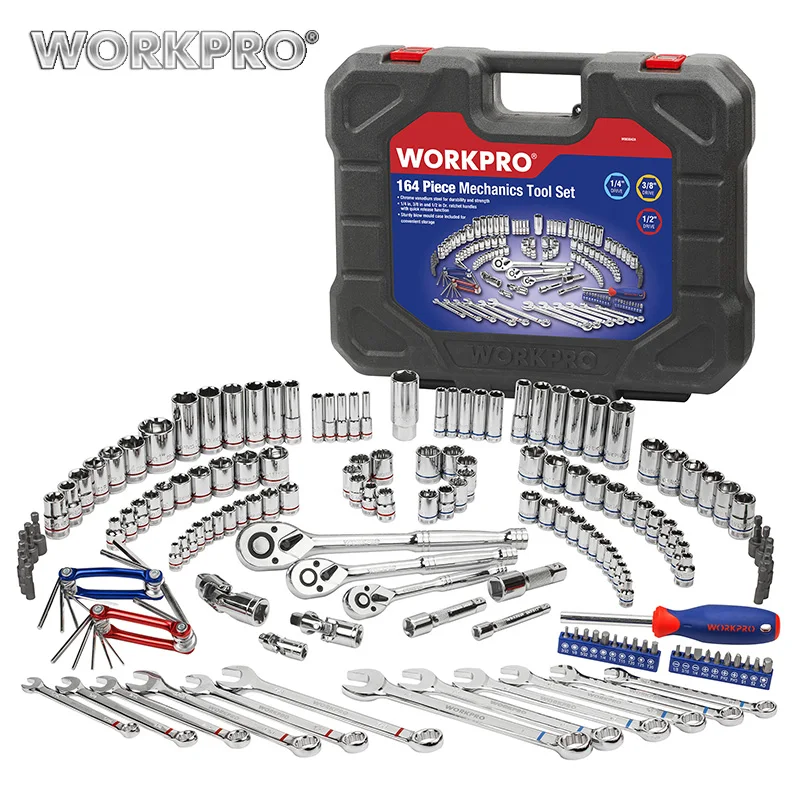 WORKPRO 164 шт Набор торцевых головок набор механических инструментов Инструменты для ремонта автомобиля гаечные ключи и отвертки трещотка комбинированные наборы инструментов шестигранный ключ