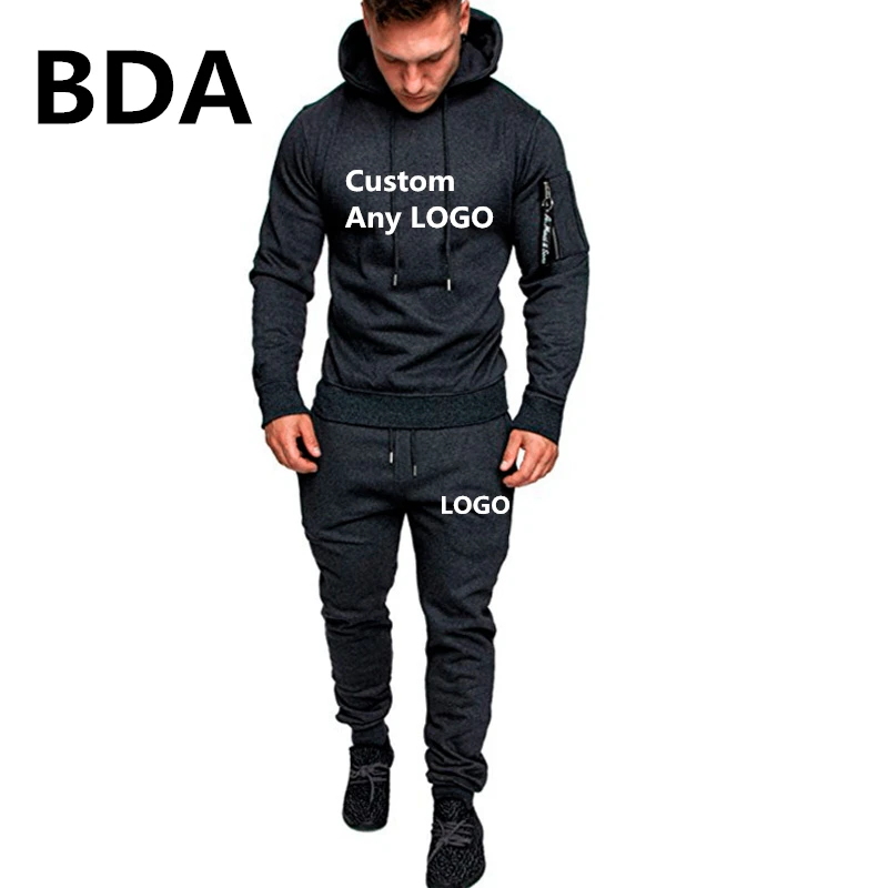 BDA для мужчин Harajuku Costum любой логотип спортивный костюм армейский зеленый комплект из двух предметов толстовки+ спортивные брюки костюмы мужские спортивные штаны пальто - Цвет: BLUE