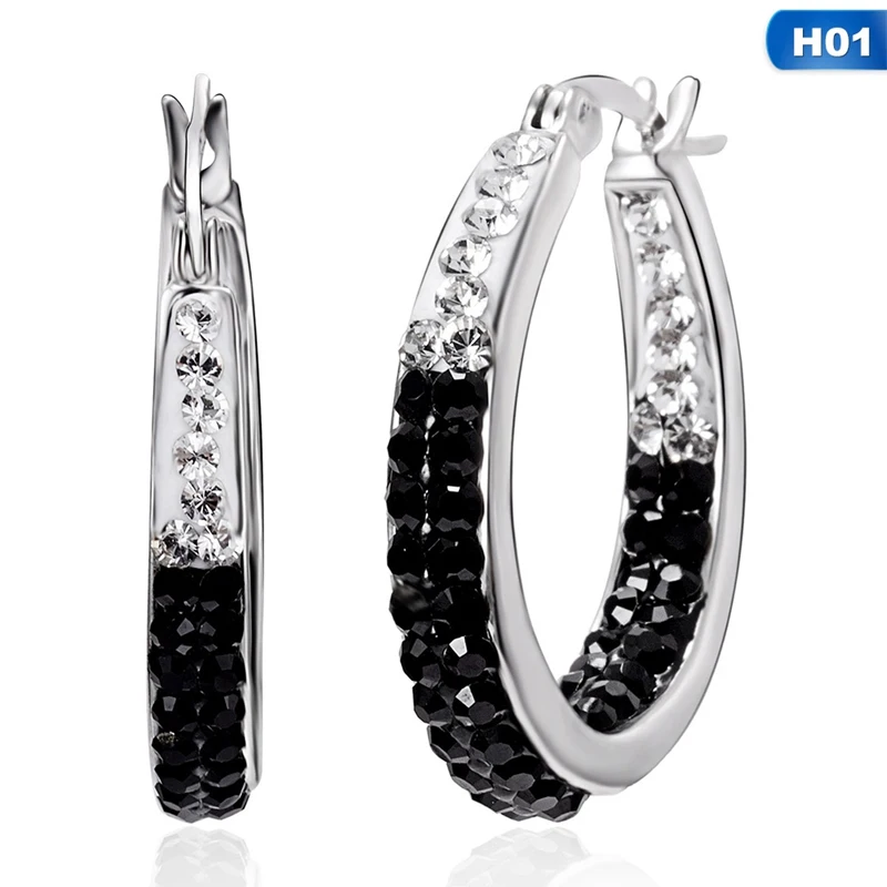 Модные 1 пара новых роскошных круглых геометрических сережек с кристаллами, женские сережки, кольцо для ушей, черный и белый цвет, на выбор