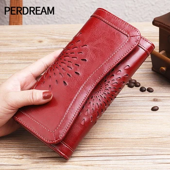 

Wallet Women's Long Leather Retro Wax Leather Fashion Wallet Wallet Korean Version wallets for women