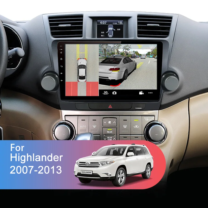 Для Toyota highlander 2007-2013 Android 7,0 6core 360 панорамный бесшовный 4-канальный видеорегистратор AHD камера автомобильное радио gps навигация с DSP