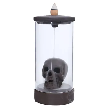 

Fashion Skull Heads Backflow Incense Burner LED Light Clear Cover Purple Clay Crafts Teahouse Ornaments Home Decor Cone Censer