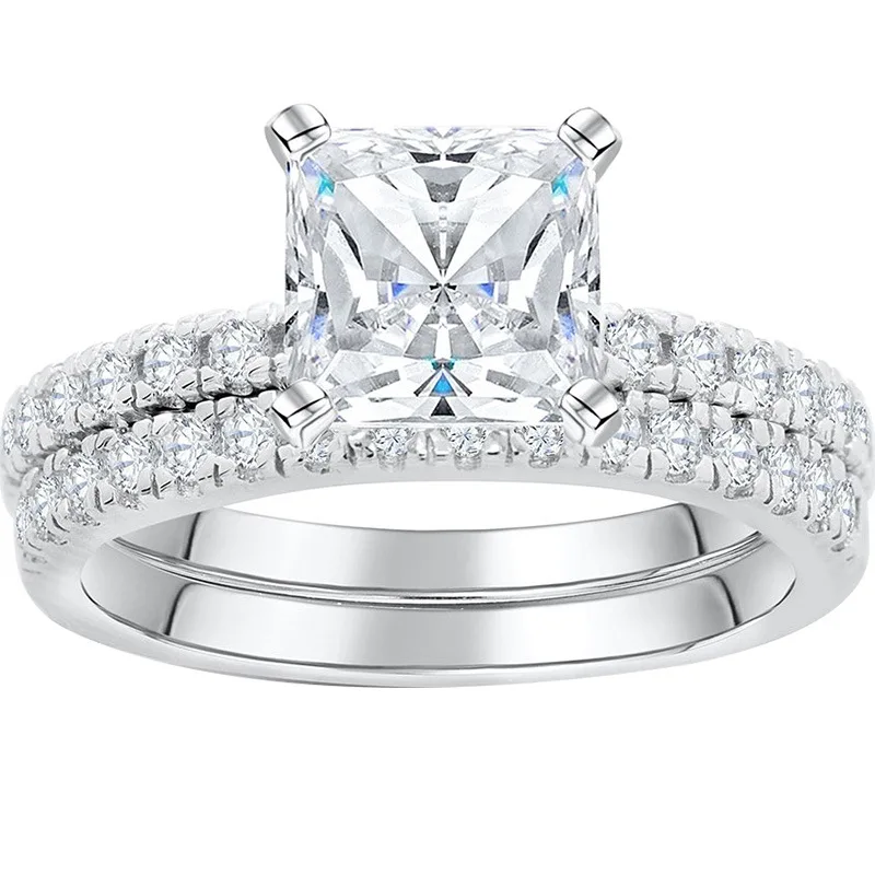 2 Pcs Wedding Ring Set Classic Jewelry Princess Cut AAA CZ 925 Sterling Silver Engagement Rings For Women | Украшения и