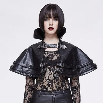 

Devil Fashion Woem's Gothic Leather Metal Buckle High Collar Winter Coat Cape Halloween Cosplay Stage Performance Costume Cloak