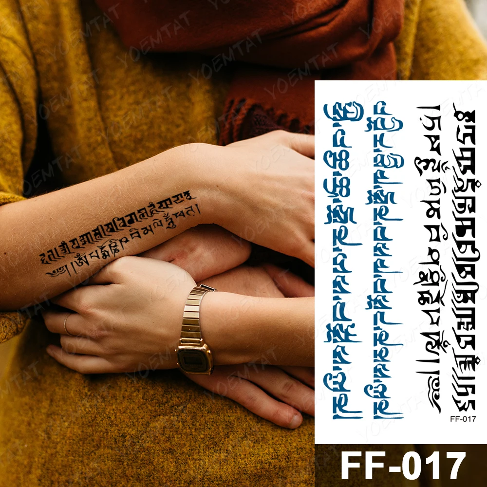 Arabic Letter Waterproof Temporary Tattoo Stickers Black Word Sanskrit Language Text Tatto Arm Chest Body Art Tattoos Women Men