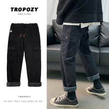 Для Мужчин's повседневные штаны осенние и зимние новые свободные плюс бархатные теплые комбинезоны повседневные штаны Молодежный тренд Для мужчин, детская одежда