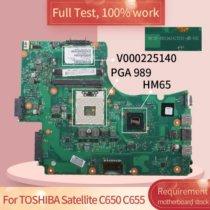 para Toshiba Satélite Pga 989 Notebook Placa-mãe Teste Completo 100% Trabalho C650 C655 6050a-2423501-mb-a02 V000225140 Hm65 - Imagem 2