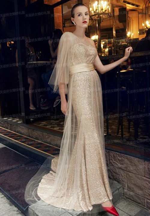 Дешевые robe de soiree Новая мода с открытым плечом тюль vestido de festa вечерние платья вечернее платье для матери невесты