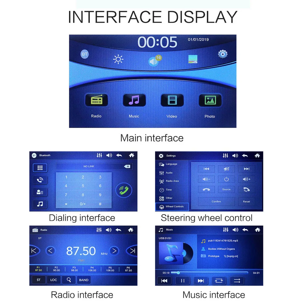 S7 7 Inch 2 Din Car Radio Bluetooth Touch Screen MP5 Player Card Player Radio on Behalf of DVD Player with Rearview Camera