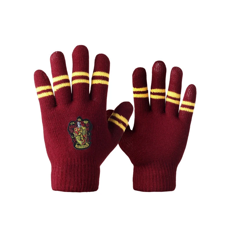 Red gloves Wizard Potter Scarf Hermione Scarf Gryffindor/Slytherin/Hufflepuff/Ravenclaw Scarves Gloves Tassel Scarf Double Thickening Scarf - Color: Red gloves