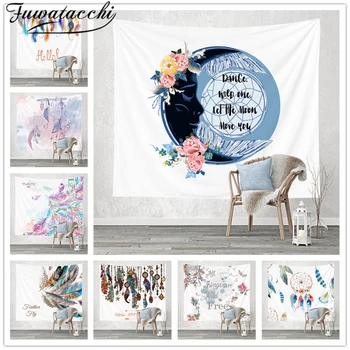

Fuwatacchi Wall Hanging Tapestry Hippie Feather Bedroom Psychedelics Polyester Moon Pendant Tapestries Bohemian Decoration