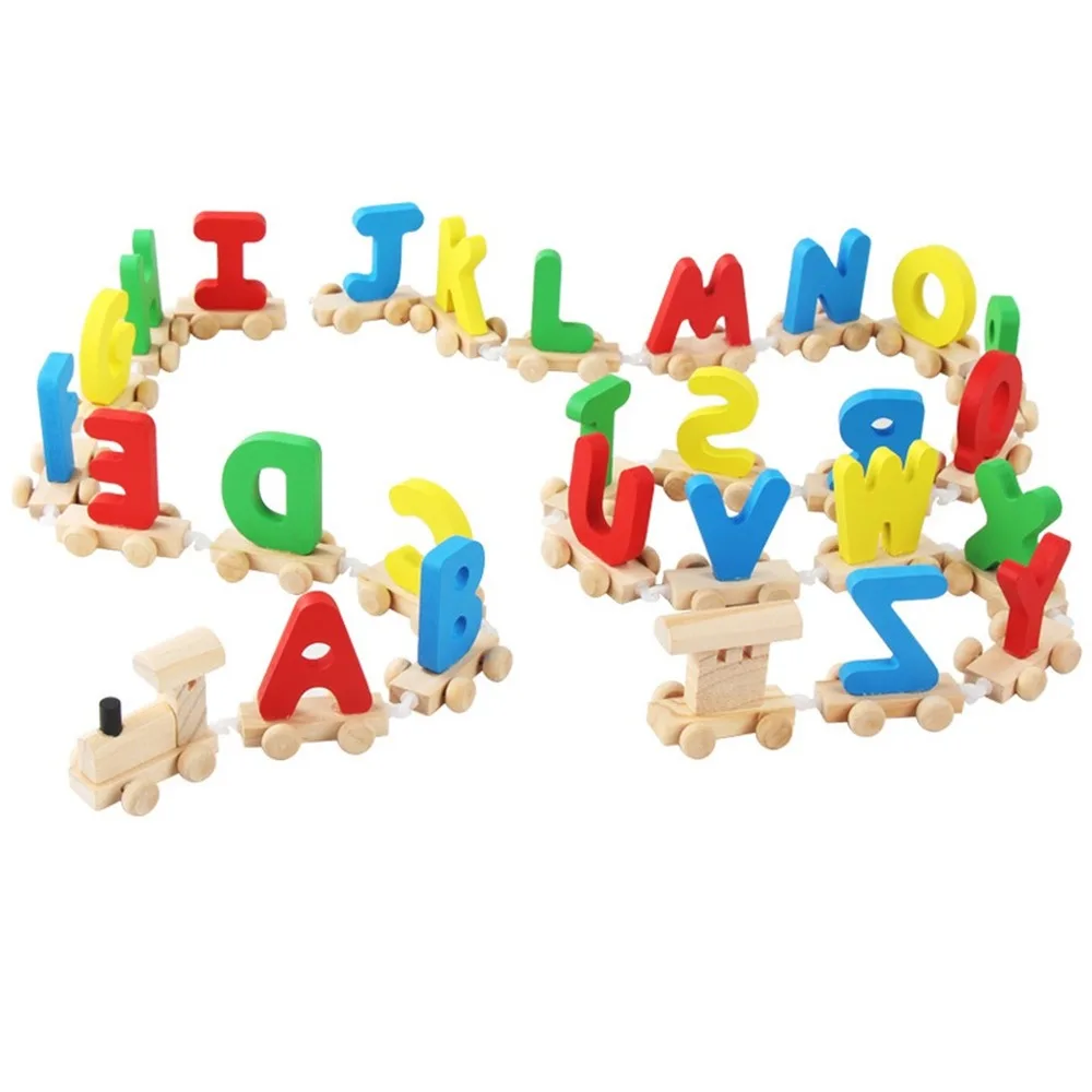 Деревянный поезд буквенная головоломка игры 26 Английский алфавит поезда A-Z комбинация учебный, обучающий пазл игрушки для детей - Цвет: Letter A Z