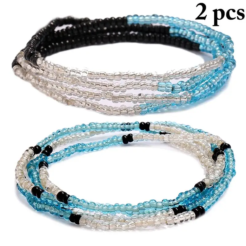 2Pcs/Set Fashion Bohemian Style Women Waist Chain Creative Bead Decor Body Chain Belly Chain For Beach Jewelry Accessories