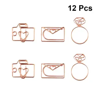 

12pcs Clips Rose Gold Different Mix Model Electroplate Novel Bookmarks Paper Holders Clips File Clamps for School Home Office