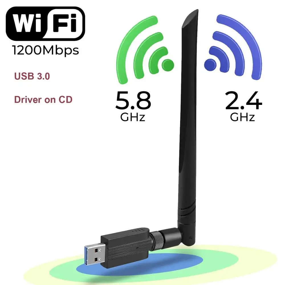AMKLE 1200 Мбит/с беспроводной USB Wifi адаптер 600 Мбит/с плата драйвер USB LAN Ethernet 2,4G 5,8G Двухдиапазонная USB Сетевая карта Wifi ключ - Цвет: 1200Mbps Black