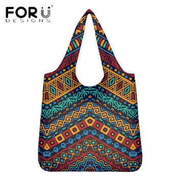 

FORUDESIGNS Female Shopping BagArt African Tribe Ethnic Pattern Printing Casual Large Capacity Washable Grocery Bag Bolsa Mujer