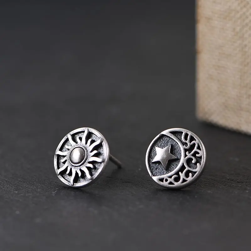 V.YA S925 тайские серебряные серьги-гвоздики оккультная Луна и серьги с дизайном «солнце» женские креативные асимметричные серьги