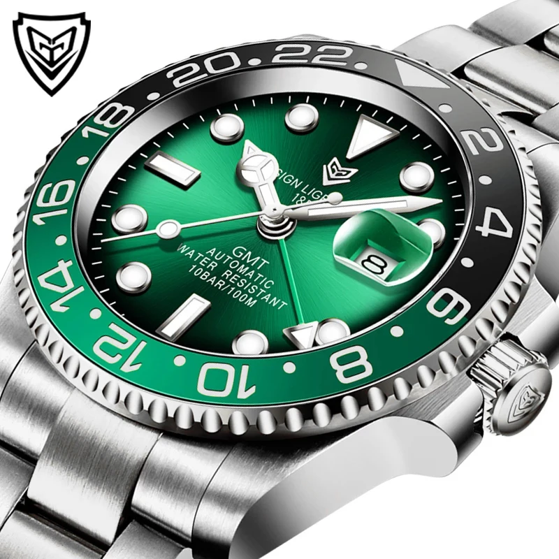

2020 LIGE DESIGN Luxury Men GMT Automatic Mechanical Watch 40MM Ceramic bezel Jubilee Strap Sapphire 100M Waterproof Clock+box