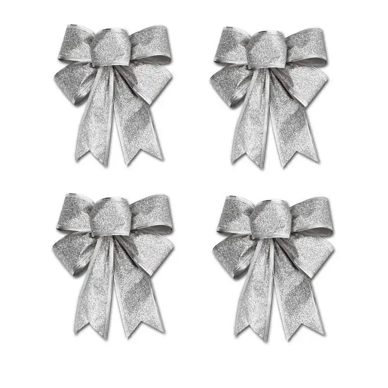 

4Pcs 25x18cm Decoration Ornament Hanging Knot Bowknot Butterfly Decore Tree Christmas Tree (silver)