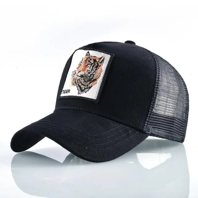 Fashion Animals Embroidery Baseball Caps Men Women Snapback Hip Hop Hat Summer Breathable Mesh Sun Gorras Unisex Streetwear Bone Black Tiger