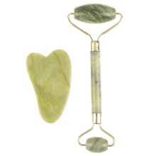 1 pces/1 conjunto de rolo e gua sha ferramentas por jade natural raspador com pedras para o corpo ferramentas de cuidados com a pele facial