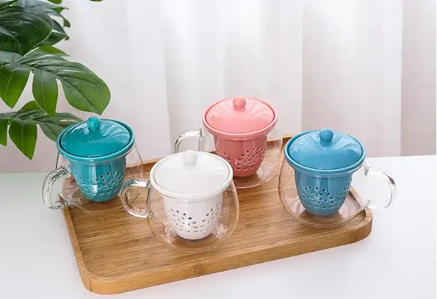 mix color Стиль стекла поставляется с ремешком, который отделяет и фильтрует чай для домашней чашки кофе - Цвет: mix color