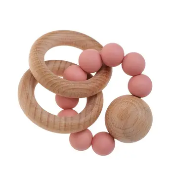 

Baby Rattle Bracelet BPA Free Silicone Teether Organic Wooden Ring Teething Toy CORB