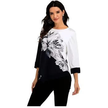 

5XL Large Size Top 2020 New Spring Women T Shirt Lace Patchwork Print Tunic 4XL Casual Tops Tee Shirt Ladies Irregular Pullover