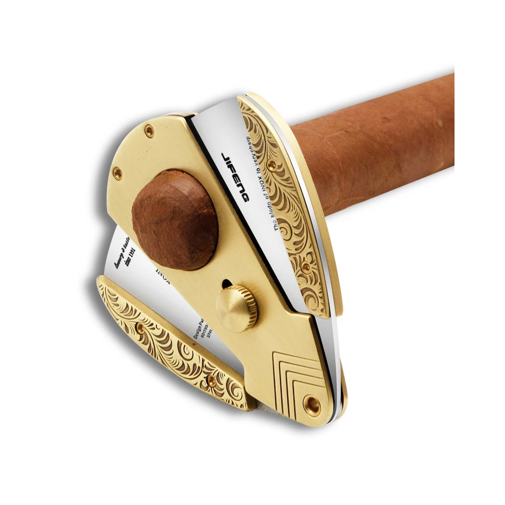 High Quality Gold color Cigar Cutter Stainless Steel Guillotine Double Cut with Attractive