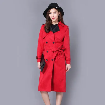 

Plus Size 6XL Women Spring Trench Coat Brand Double Breasted Suede Womens Red Clothing Windbreaker Outwear Overcoats LX04